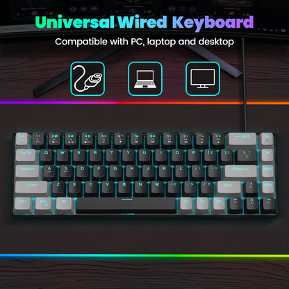 FocusOnPC MK-BOX Portable 60% Mechanical Gaming Keyboard, 68 Keys Compact Wired Keyboard with LED Backlight for Gaming & Office, Compatible with PC, Laptop & Mac, Free Random Mouse Pad Included