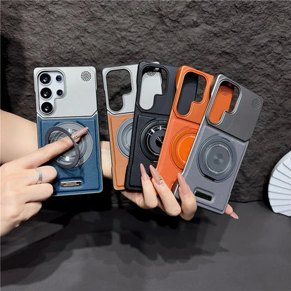 360 Rotating Bracket Hard PC Phone Case For Magsafe Samsung S26 S25 S24 S23 S22 Ultra Plus Magnetic Stand Holder Frameless Cover