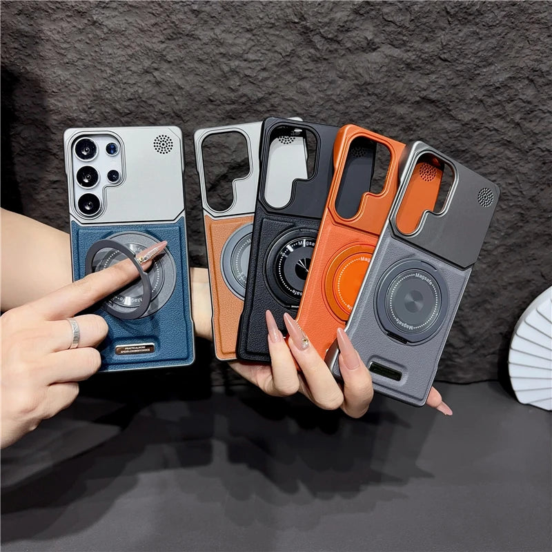 360 Rotating Bracket Hard PC Phone Case For Magsafe Samsung S26 S25 S24 S23 S22 Ultra Plus Magnetic Stand Holder Frameless Cover