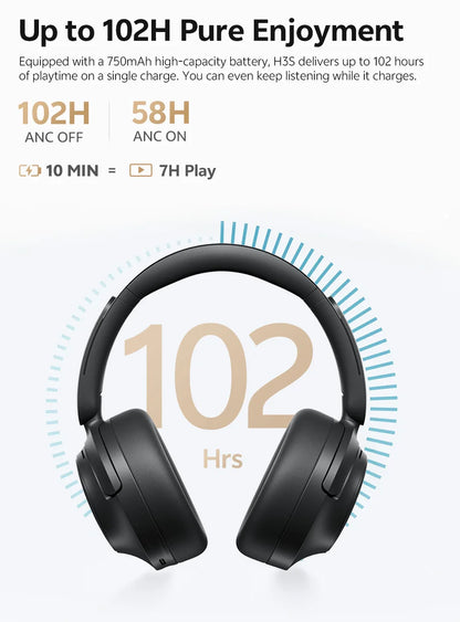 QCY Wireless Bluetooth 6.0 BH25H3SA Headphone 3D Spatial Audio Earphone -56dB Adaptive ANC 53mm Driver Foldable Over Ear Headset