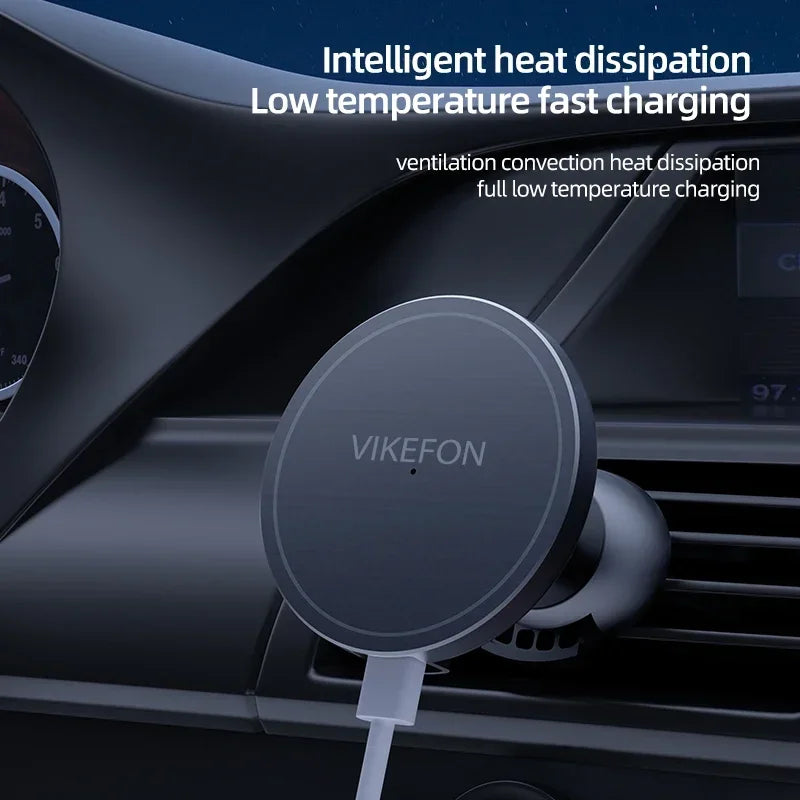 VIKEFON Magnetic Car Wireless Charger + Ring For iPhone 12 13 14 15 Pro Max Air Vent Car Phone Holder Stand Fast Car Charging