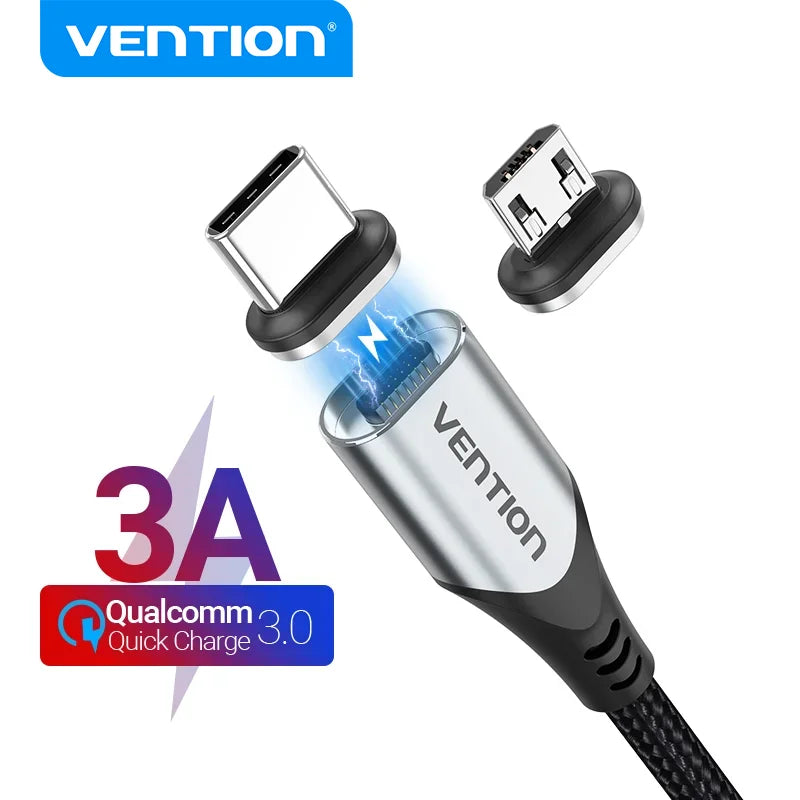 Vention Magnetic Charge Cable 3A Fast Charging Micro USB Cable Magnet USB Type C Charging Data Wire for Mobile Phone USB Cord