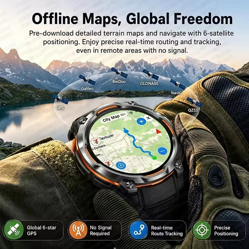 Men Outdoor GPS Smartwatch Offline Map 107 Sport Modes 1200mAh Battery BT Call Heart Rate BP SpO2 Fitness Sports Wrist Watch