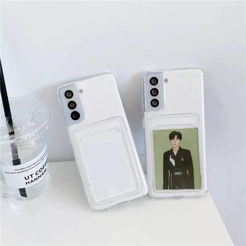 Thick Shockproof Card Bag Wallet Clear Phone Case For Samsung S26 S25 S24 Ultra S20 S21 S22 S23 Fe S 24 Plus 5G Soft Cover Cases