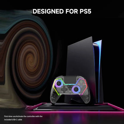Transparent Wireless Controller HG-04D for PS5/PC/iOS/Android/Steam with BT 5.3,Macro Button,Touchpad,Hall Triggers & Joystick