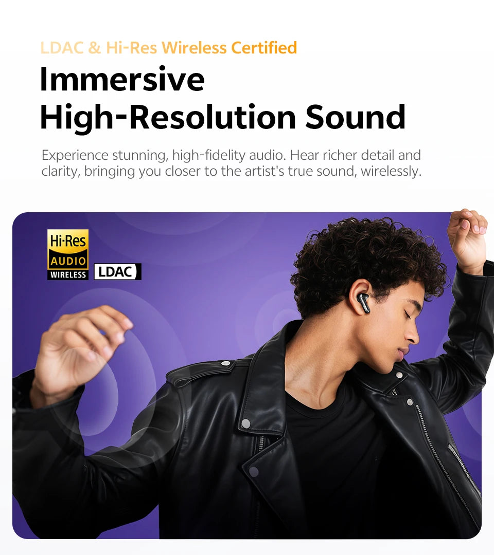 QCY HT18 MeloBuds N70 Wireless Earphones Bluetooth 6.0 Hi-Res with LDAC Audio Earbuds Hybrid ANC Dual Driver Headsets 50Hrs IPX5