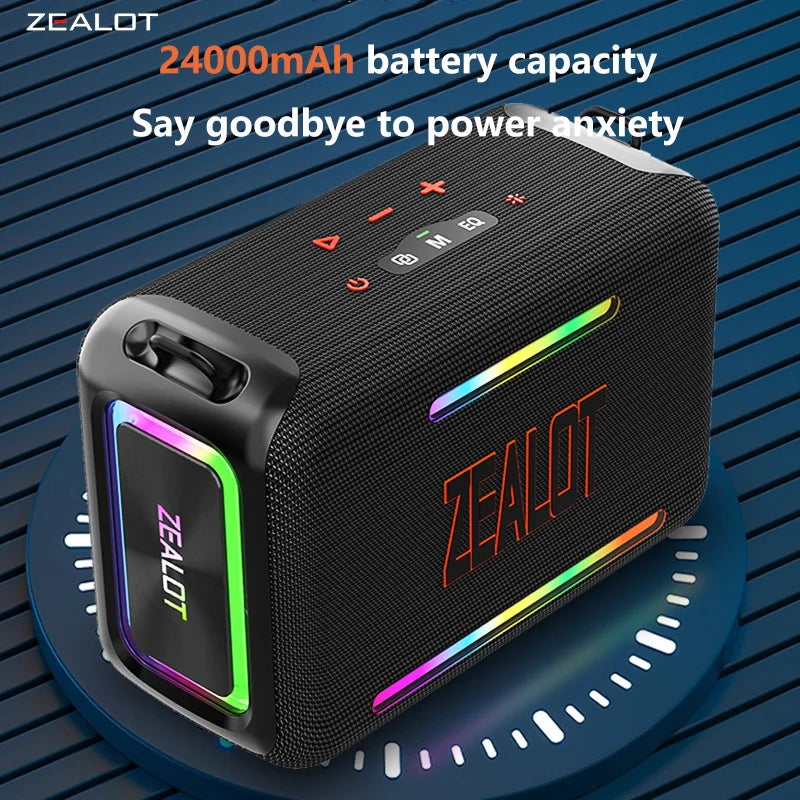 ZEALOT S95 120W Portable Bluetooth Speaker High Volume Waterproof 24000mAh Wireless TWS Subwoofer Suporrt USB/TF/AUX RGB Light.