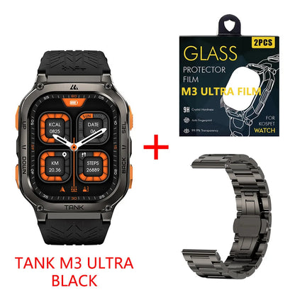 KOSPET TANK M3 Ultra GPS Smart Watch Men Military Grade Compass Altimeter Barometric 480mAh 60Day Battery IP69K 5ATM Waterproof