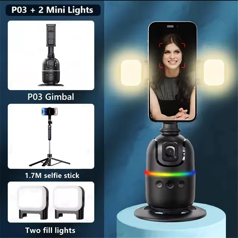 Selfie Stick Stabilizer 360° Auto Face Tracking AI Gimbal All-in-One Desktop Phone Holder Tripod for Smartphone Video Vlog Live