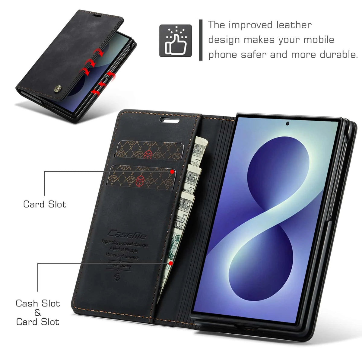 Shockproof Leather Case for Samsung Galaxy Z Fold 8 Flip Wallet Folio Card Holder Magnetic Clasp Protective Cover with Stand