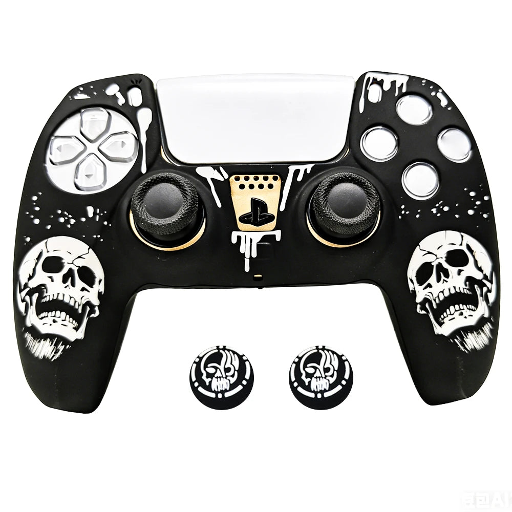 For PS5 Controller Silicone Cover Soft Skin Case with Laser Engraving 2 Thumb Grips Anti-Slip Shockproof Dustproof Covers