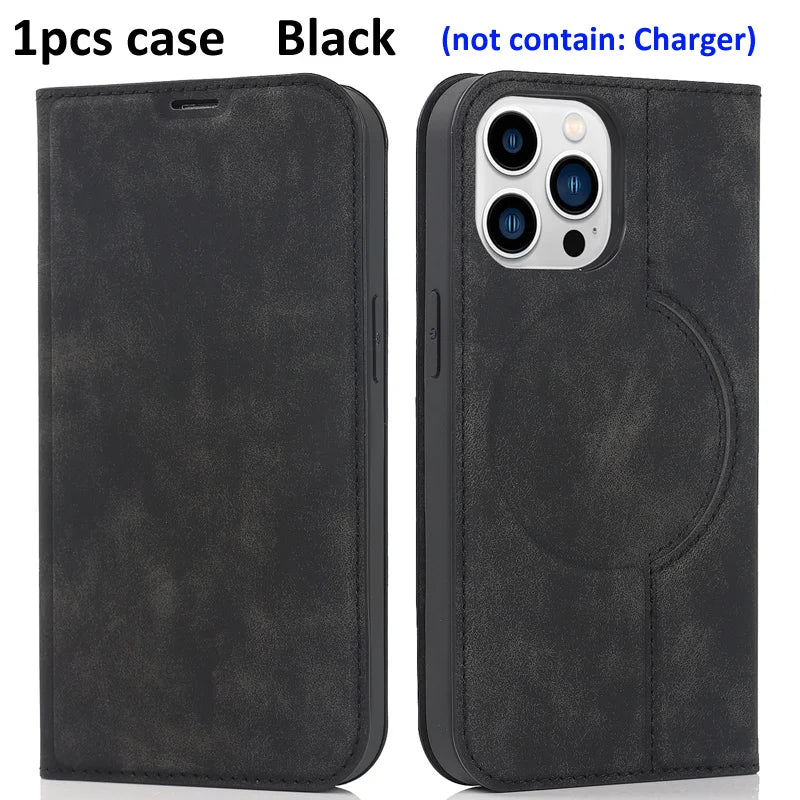 For Magsafe Wallet Leather Flip Case For iPhone 12 13 14 15 16 Pro Max mini Magnetic Wireless Charging Book Folio Cover
