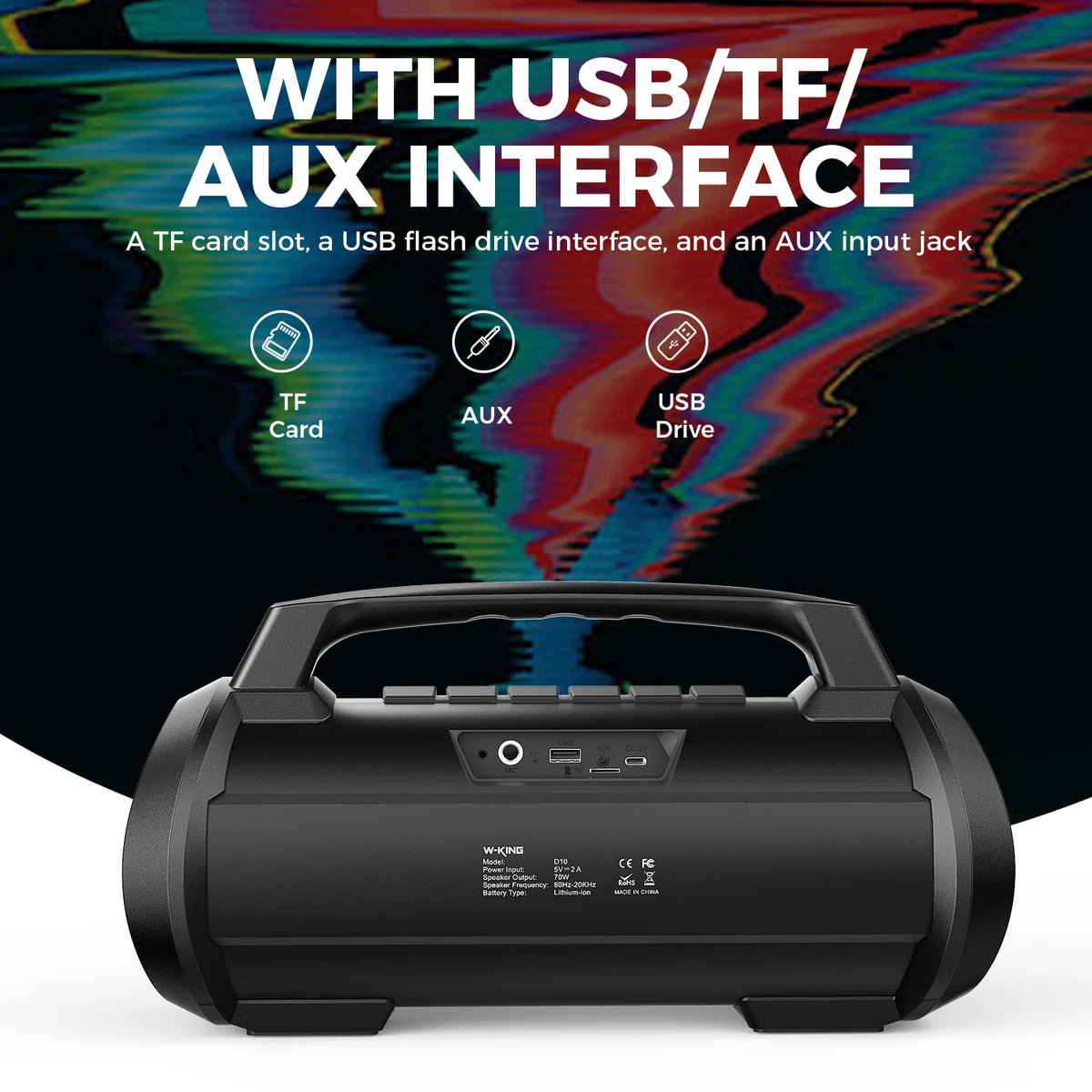 W-KING D10MIC 70W RMS Bluetooth Portable Speaker Wireless Loud IPX6 Waterproof Bluetooth Music Box with Subwoofer/Bass Boost