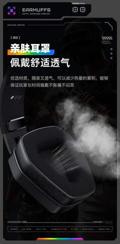 ONIKUMA GT826 Wireless Headset Gaming Headphone Tri Mode Connection Bluetooth USB C 2.4G Low Latency RGB Stereo Sound For PS5 PC