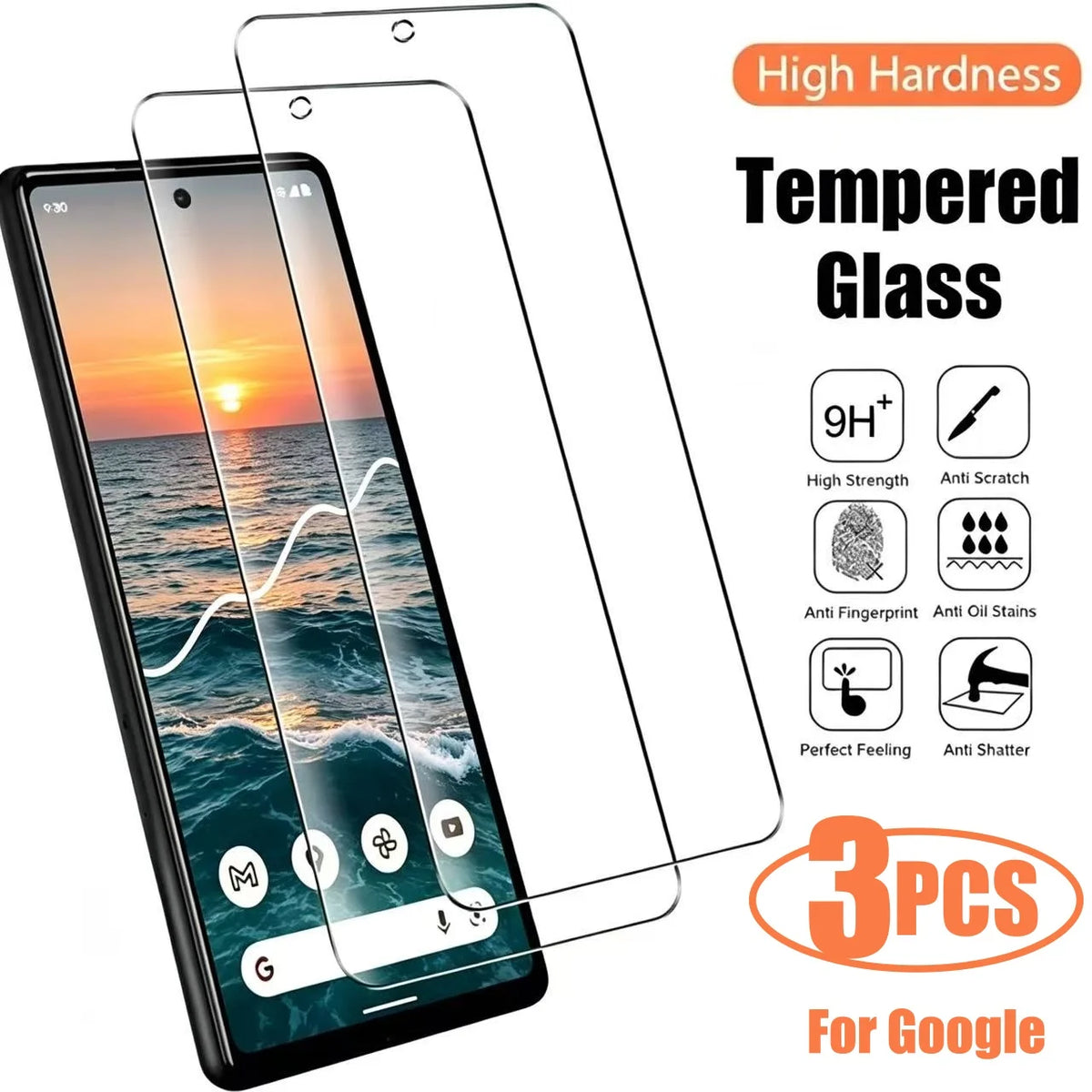 3PCS Tempered Glass for Google Pixel 9 8 Pro 9A 8A 7 7A 6 6A 9H Protective Transparent Screen Protector Film Glass