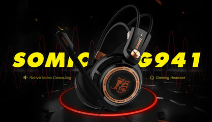 Somic G941 ANC Stereo Over-Ear Gaming Headset Wired Gaming Headphone With MIC USB LED Light Active Noise Cancellation