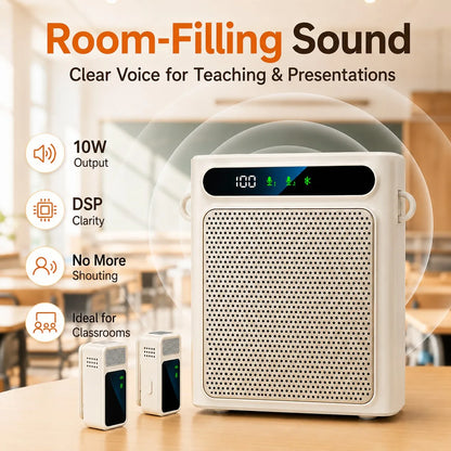 Portable Voice Amplifier for Teachers, Wireless Dual Clip Mic Bluetooth Speaker 2500mAh for Classroom Meetings Tours