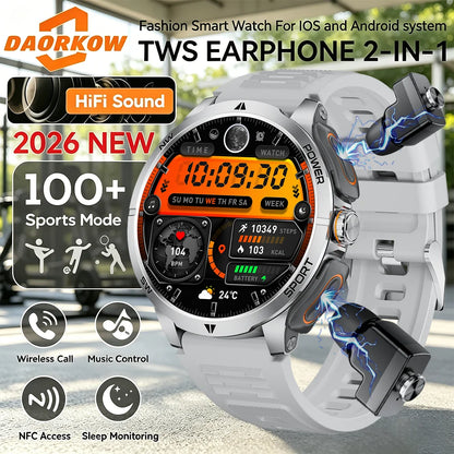 TWS 2-in-1 Smart Watch with Headphones Sports Play Music Bluetooth Headset Call Men Health Monitor NFC Women Smartwatch Earbuds