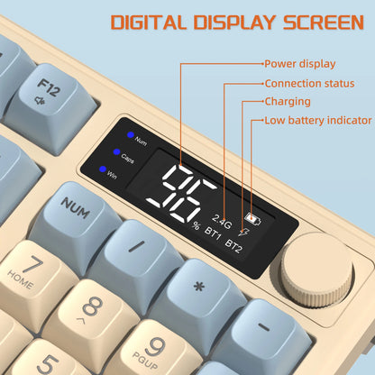 ZIYOU LANG M96 Wireless Gaming Keyboard with Display Screen & Knob, Bluetooth/2.4GHz Quiet Membrane Keyboard, 3000mAh Rechargeable