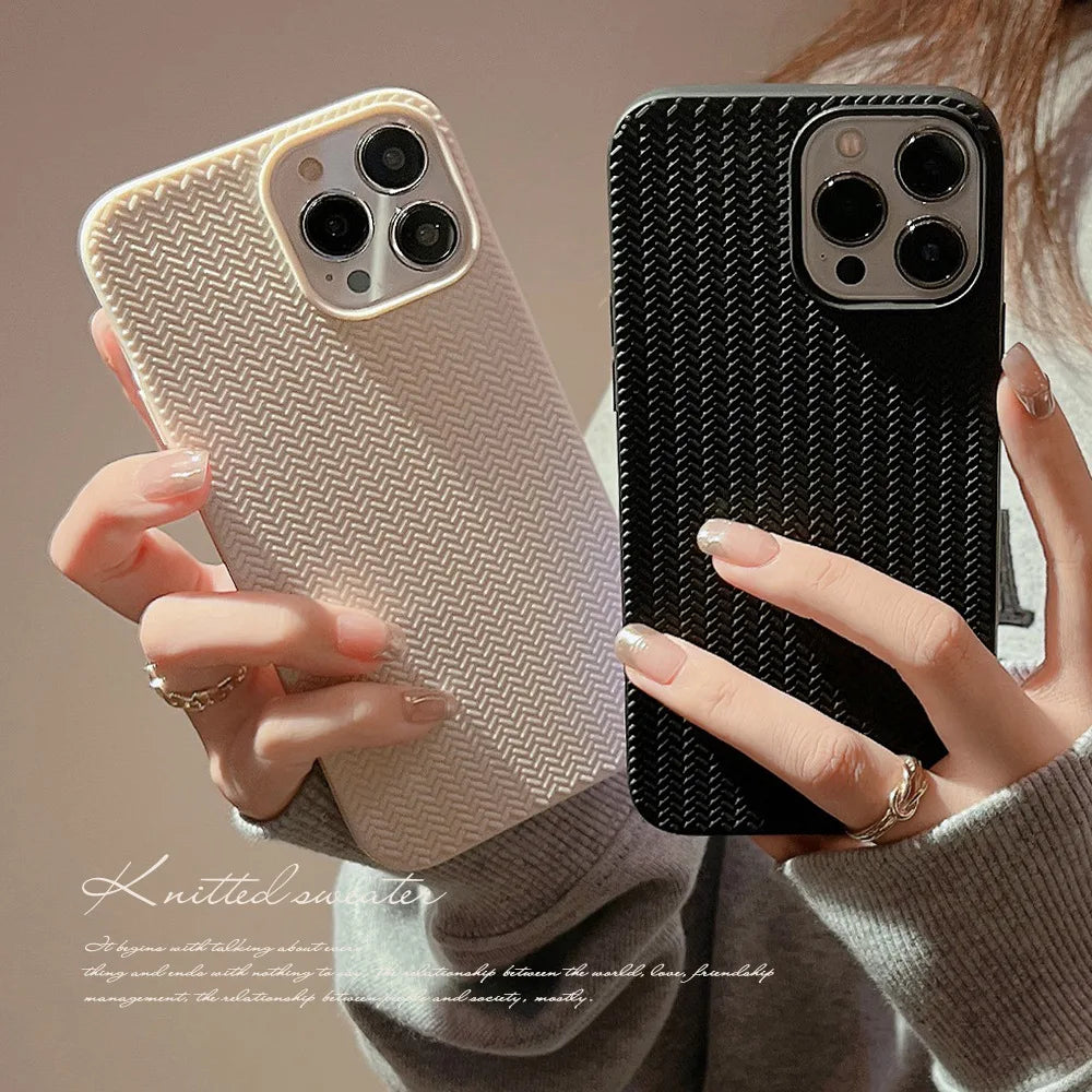 Colored Autumn and Winter Solid Weave Pattern Phone Case For Iphone 14 13 12 11 Pro Max X XR XSMAX 7 8 Plus Fashion New Products