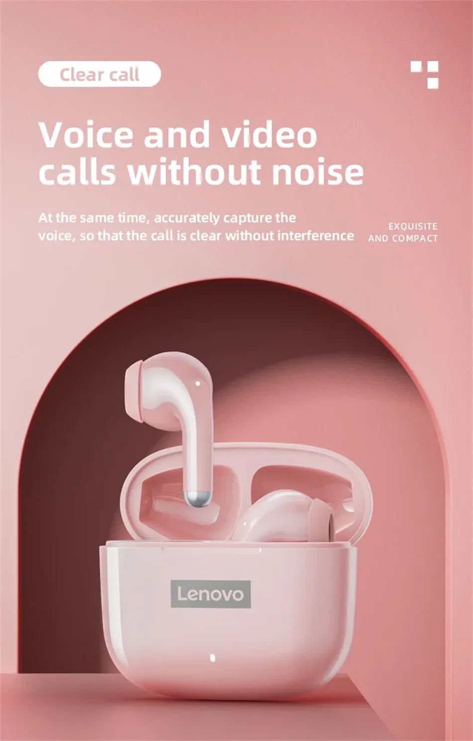 Lenovo LP40 Pro Wireless Earbuds Bluetooth 5.1 25H Playtime USB-C Fast Charge Deep Bass Touch Control IPX5 Sport Headphones