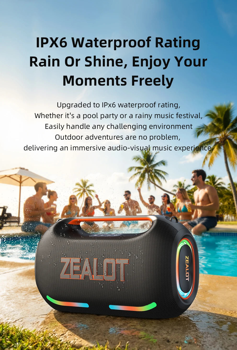 ZEALOT ZE41 250W Bluetooth Subwoofer | 48000mAh Long-Lasting Battery, RGB Lights, OTG Recording, Smart APP Control