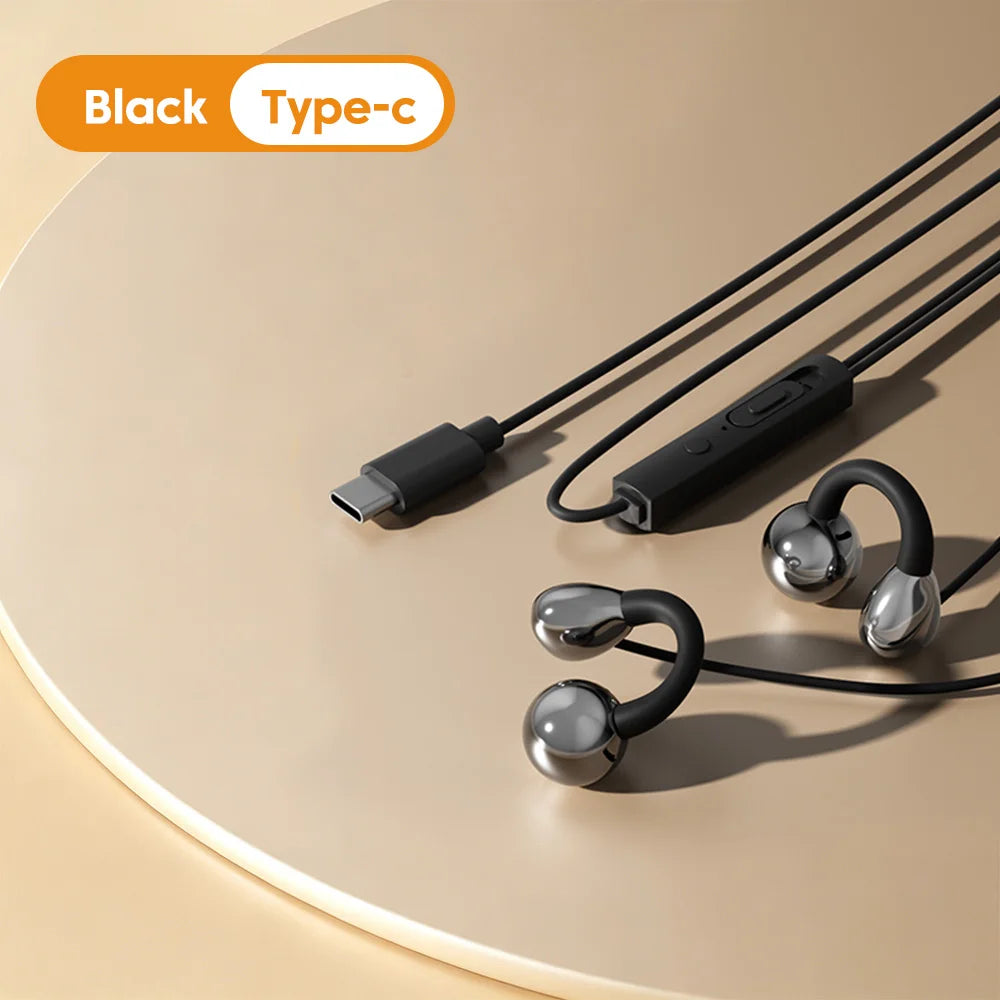 Ear-clip Style Wired Headphones Type-C/3.5mm Wired Earphones With Mic Earclip Earbuds USB C Built in DAC Headset For iPhone17-15