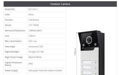 XC112F-3 HD IP65 Doorbell Camera with 3 Call Buttons for 4 Wire 1080P Tuya APP Video Door Phone Intercom Home Security 3 Flats