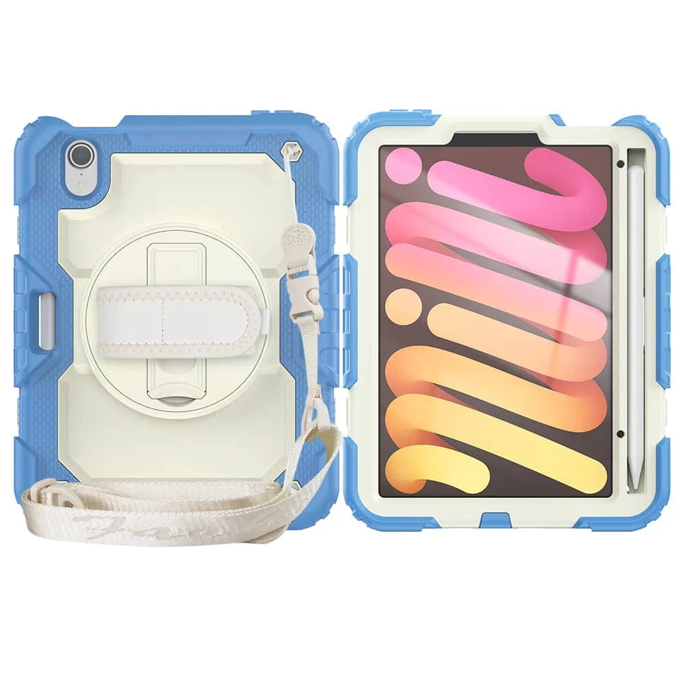 Case for iPad Mini 7 (A17 Pro)2024/ Mini 6 8.3'' with Screen Protector Pencil Holder [360 Rotating Hand Strap] &Stand Shockproof