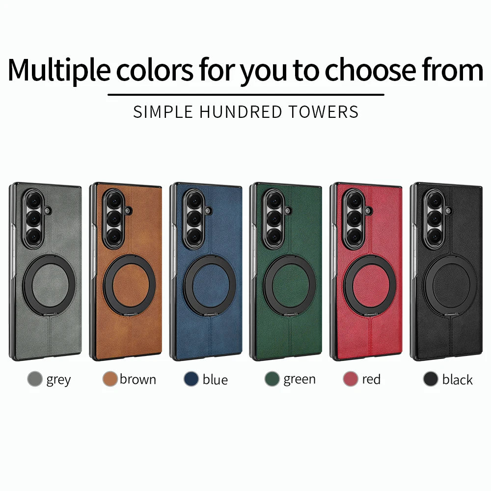 Magnetic Plain PU Leather Flip Phone Case With 360° Rotatable Ring Kickstand Holder for Samsung For Galaxy Z Fold 8 Ultra 7/6