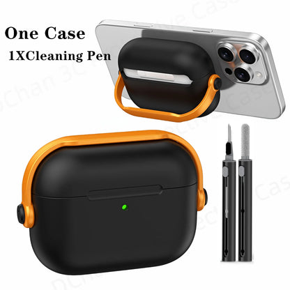 For AirPod Pro3 Case With Lock Shockproof Protective Cover with Cleaner Kit For Airpod 4 Case For AirPods Pro 3 Phone Stand Case