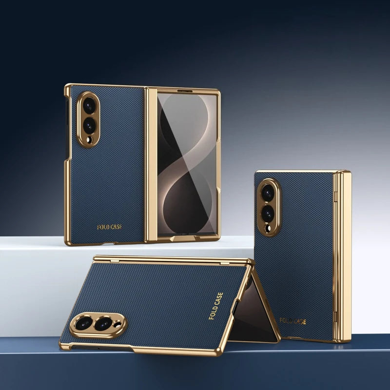 Magnetic Hinge Protection Free Folding Case For Samsung Galaxy Z Flip Fold 8 Ultra 7 6 5 4 3 Electroplated Plain Leather Cover