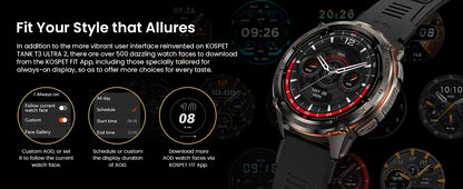 KOSPET TANK T3 Ultra 2 Smart Watch for Men GPS Stainless Steel Extra-Long Battery 5ATM IP69K Waterproof 24/7 Health Monitor