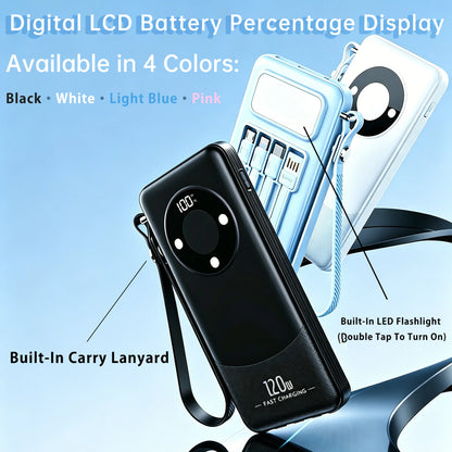 Oloey 2026 100000mAh Power Bank, 120W Super Fast Charging, Large Capacity, Built-in 4 Cables, Portable External Battery Charger