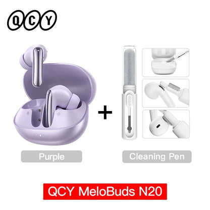QCY MeloBuds N20 Wireless Bluetooth 6.0 Earphone 13mm Drivers -50dB Adaptive Hybrid Noise Cancelling Earbud 40Hrs HT20 Headphone