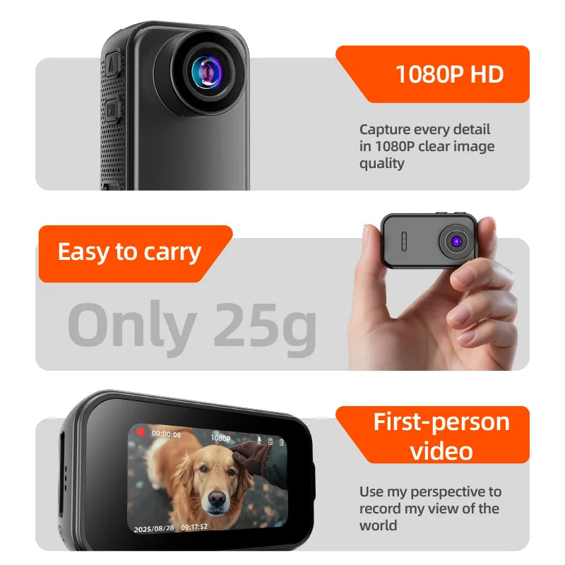 F2 Thumb Camera 1080P HD 130 Degree Wide Angle Mini Camera With IPS Screen 25g Portable Pocket Camera For Daily Recording Life