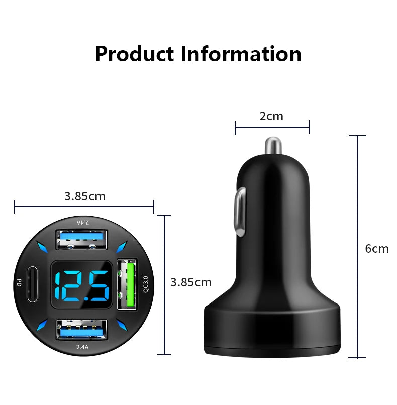 PD Quick Car Charger QC3.0 2.4A 4 Ports USB Fast Charging Car Adapter Cigarette Lighter Socket Splitter For iPhone Xiaomi