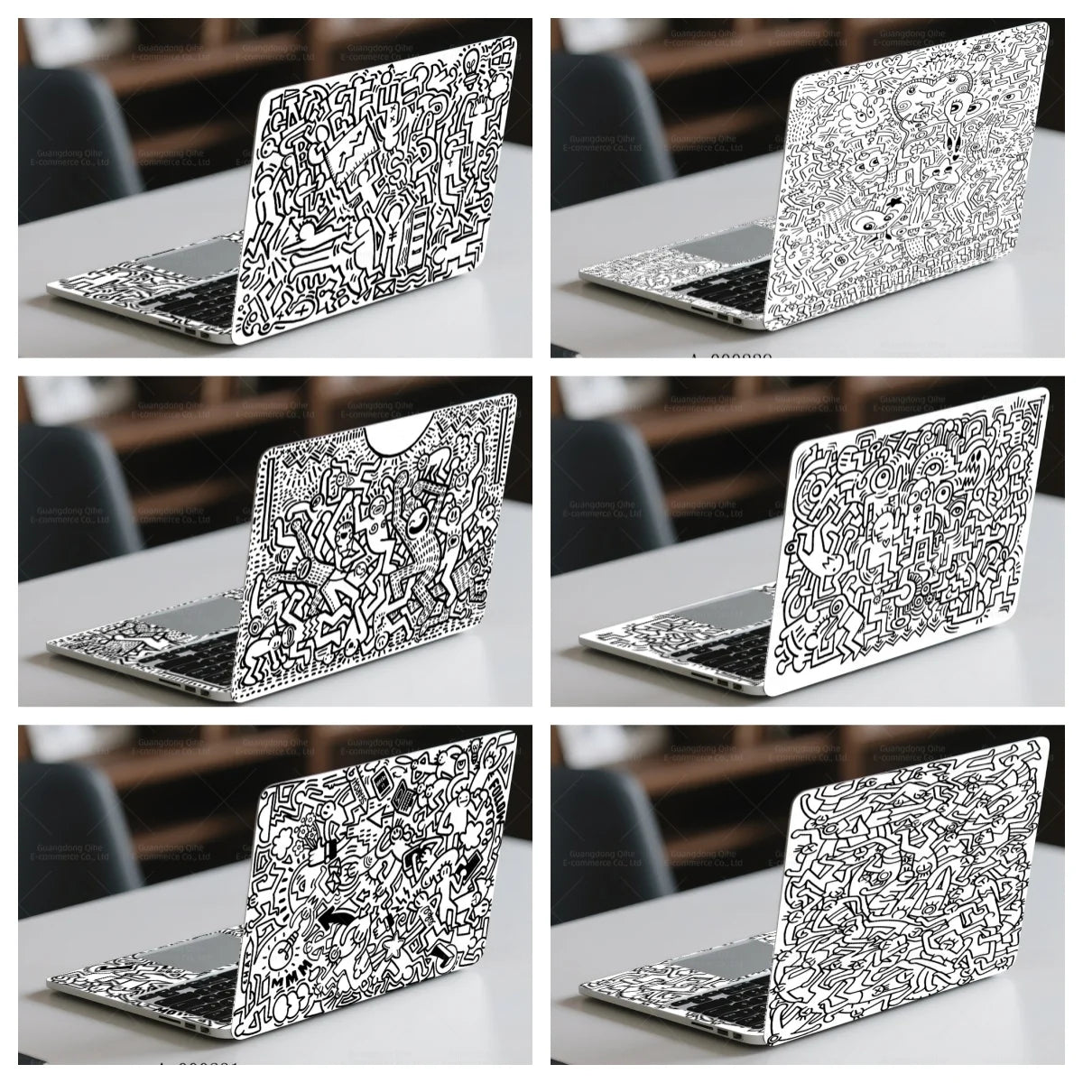 2Pcs Black White Doodle Laptop Skin, Waterproof Vinyl Graffiti Laptop Decal Art Stickers for MacBook HP Dell Universal Laptop