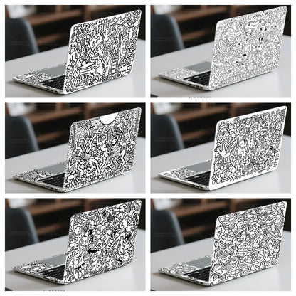 2Pcs Black White Doodle Laptop Skin, Waterproof Vinyl Graffiti Laptop Decal Art Stickers for MacBook HP Dell Universal Laptop