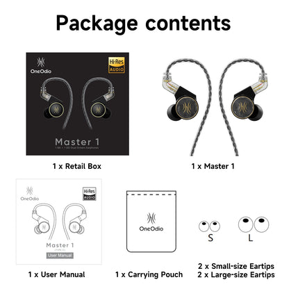 Oneodio Master1 Wired Earphones In Ear 1BA+1DD Hi-Res Monitor Headphones Detachable HiFi Earbuds 3.5mm/Type C With Microphone