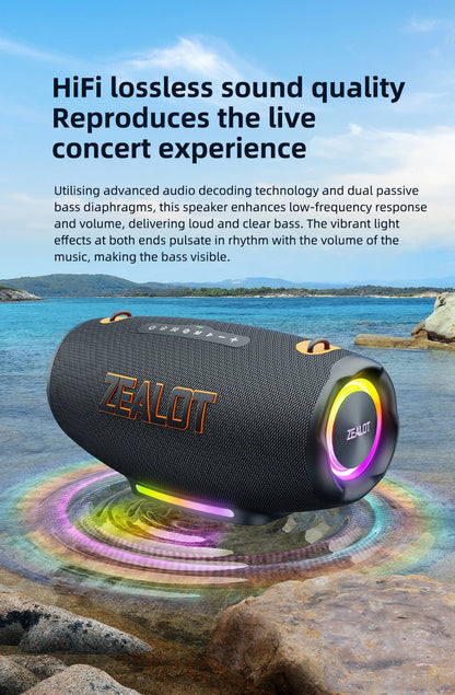 ZEALOT S127100W Powerful subwoofer Portable wireless speaker,24000mAh Battery,RGB Light,Great for Gift-Giving Birthday/Christmas