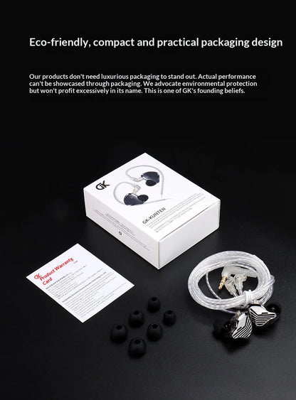 GK-KUNTEN Wired Earphones Flagship Single Motion In Ear Heavy Bass Fever HIFI High Quality Earphones