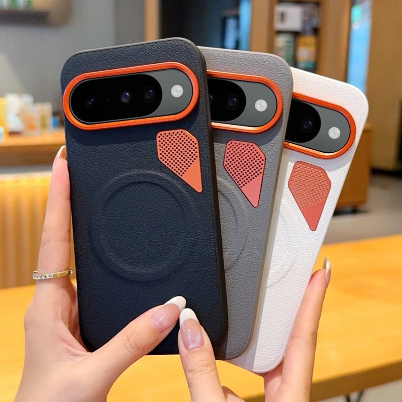 High-Quality Leather Business Magnetic Case For Google Pixel 10A 9 10 11 Pro XL With CPU Heat Dissipation Vent For Magsafe Cover