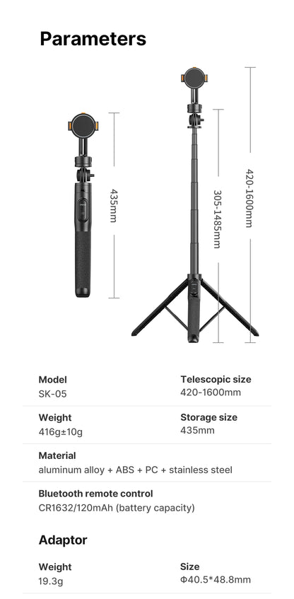 Ulanzi SK-05 Metal Smartphone Tripod Bluetooth Selfie Stick Desktop Tripod Travel Vlog Live Streaming for iPhone Android