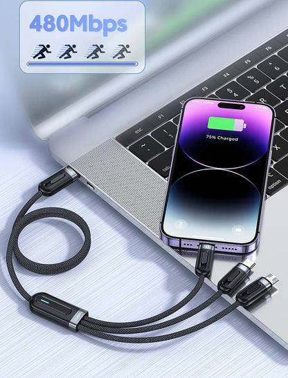 Toocki 3 in 1 USB C Cable 6A Fast Charge for Huawei Honor Micro USB Lightning Charger Cord for iPhone 14 Samsung Xiaomi Oneplus