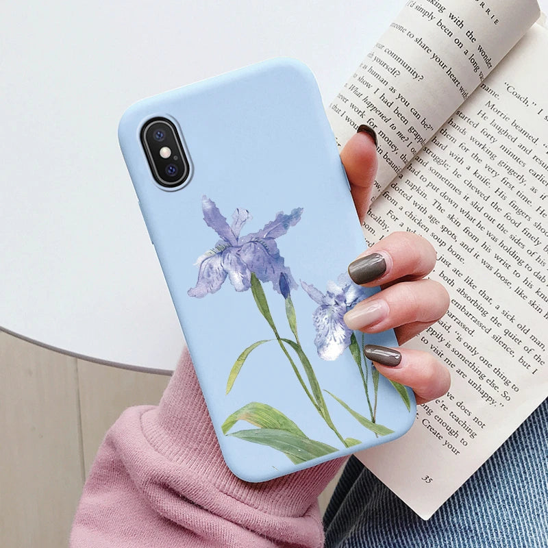 Flowers Funda For Phone Case iPhone X XS MAX XR Capa Soft Silicone Cute Cat Bear Back Cover For iPhone XR Bumper Women Anti-Fall
