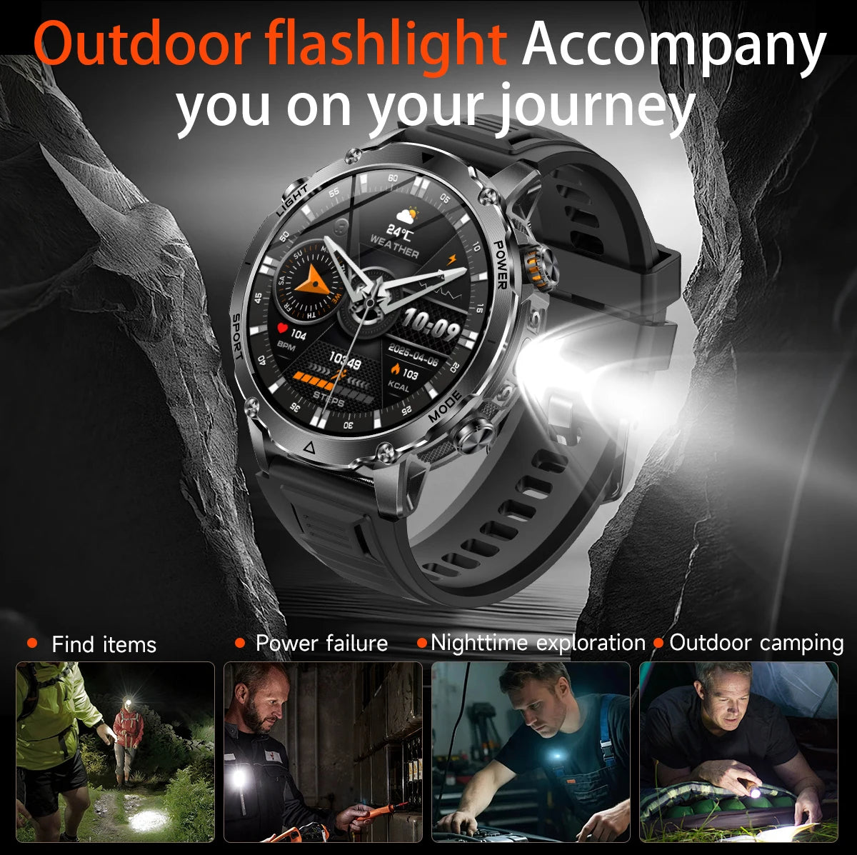 LIGE TANK Ultra 1400mAh Battery Military Smart Watch 10ATM Waterproof Heart Rate Flashlight Sports Bracelet Smartwatch Men Lady