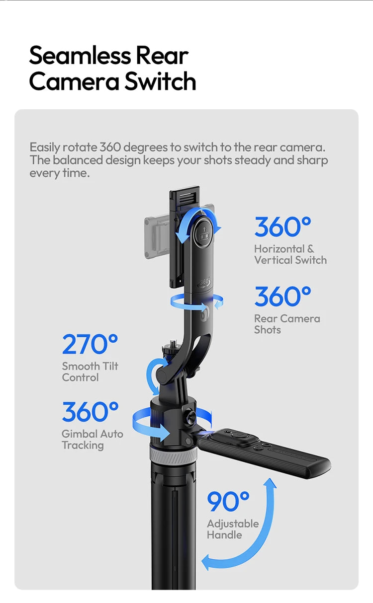 Ulanzi TT23 360° Auto-Tracking Selfie Stick Tripod Compact Foldable With Gesture Control Bluetooth Smart Face Tracking Tools