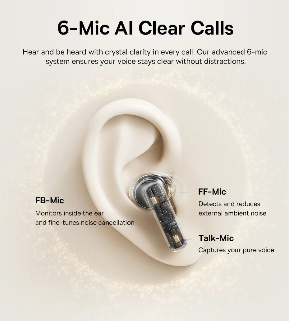 Baseus Bowie MP1 ANC Bluetooth 6.0 True Wireless Earbuds -55dB Adaptive Hybrid ANC Earphones Hi-Res LDAC 6-Mic ENC In-Ear Buds