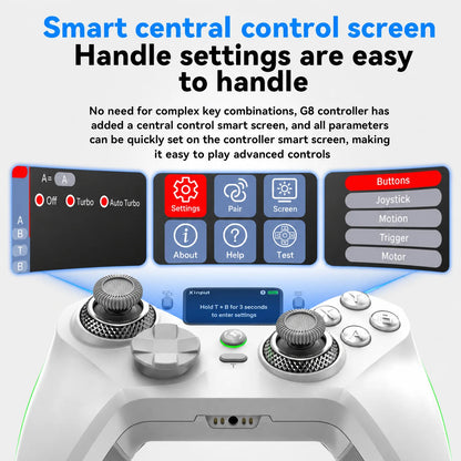 G8 Wireless Game Controller for PC Switch Android iOS Mobile Phone 4 Hall Operation-with TMR Hall Joystick, 30-90gf Adjustable Damping, Smart Screen, Turbo Macro RGB Light, 6-Axis Vibration Gamepad